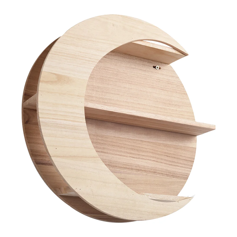 

1Pc Exquisite Moon Shape Wall Decor Wooden Wall Mounted Storage Rack Holder