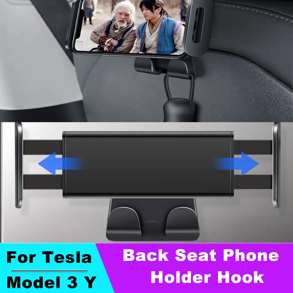 

Back Seat Phone Holder Hook For Tesla Model 3 Y 360 Degree Rotate Stand Auto Headrest Bracket For Tablet PC iPad Mini Support