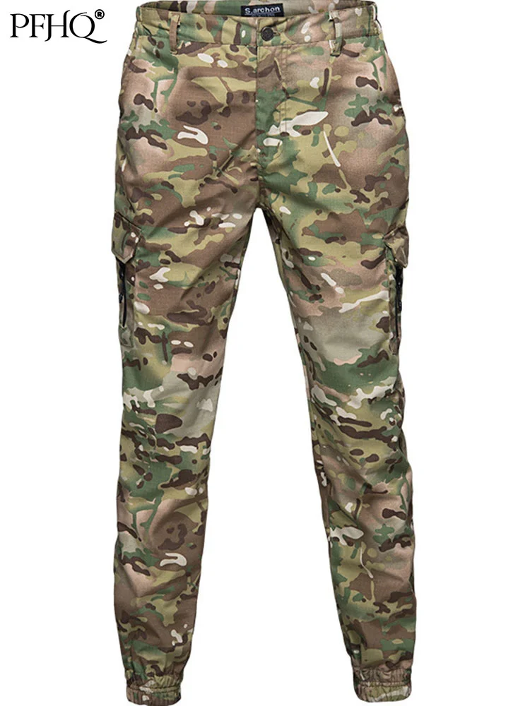 

PFHQ 2022 Autumn Pants Men's Camouflage Overalls Casual Sports Hem Loose Korean Fashion Military Tactical Cargo Trousers 21Q1694