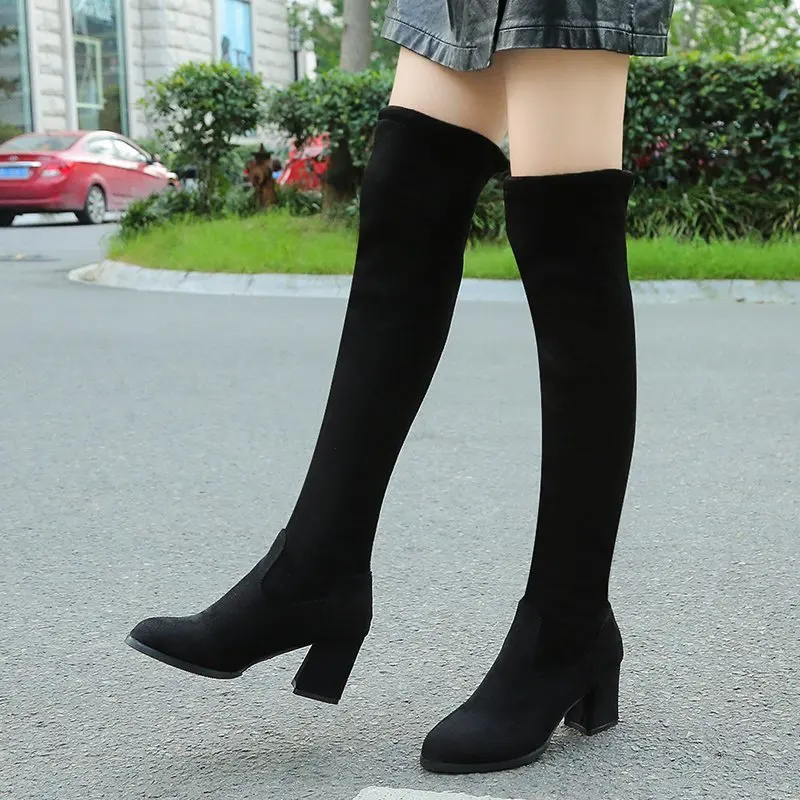 

celebrity thick heel stretch over the knee Martin boots women 2020 autumn and winter women's shoes fairy style long boots women