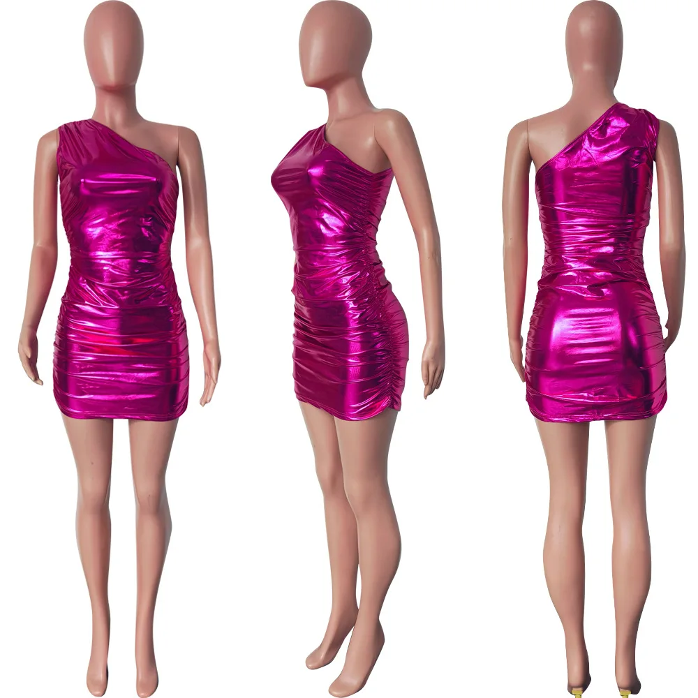 ФЛУОРЕСЦЕНТНОЕ Плиссированное сексуальное облегающее короткое платье на одно