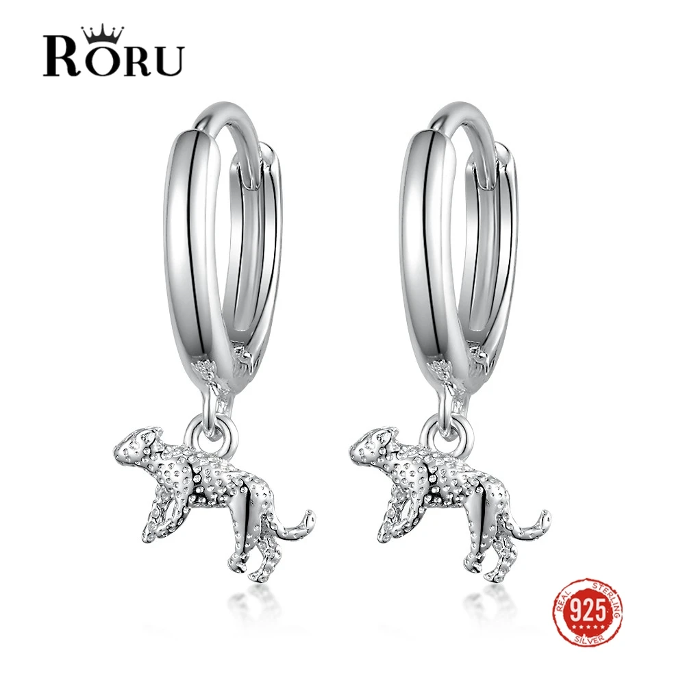 

RORU Lovely Real 925 Sterling Silver Cheetah Hoop Earrings for Women Girls Jewelry Trendy Cute Animal Ear Rings Birthday Gifts