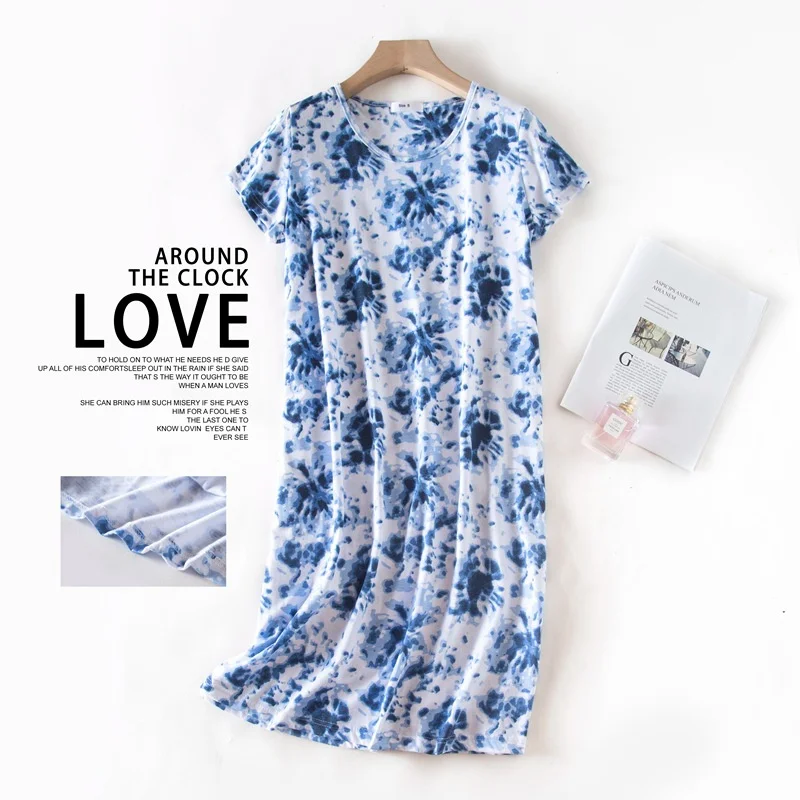 Women Cotton Rainbow Color NightDress Loose Size Dress Sleepwear Doll Lady Boudoir Short Sleeve Nightwear Autumn/Spring Fashion