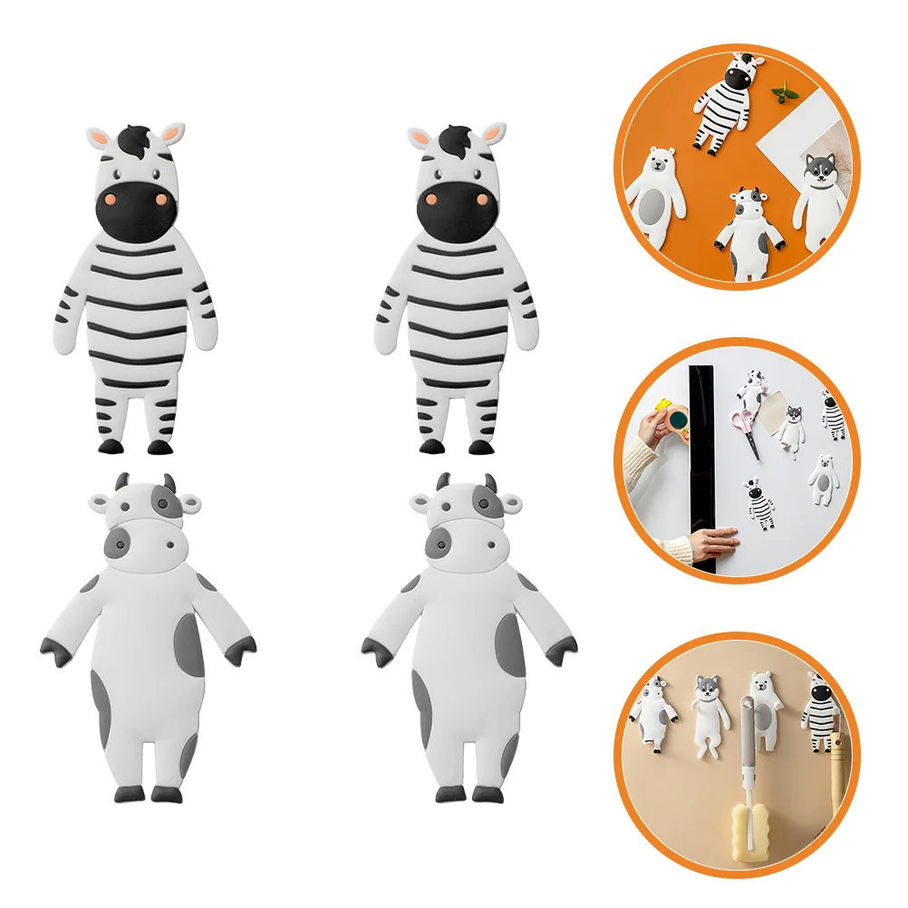 

4Pcs Refrigerator Magnet Animal Magnetic Hooks Bendable Magnets Key Holder