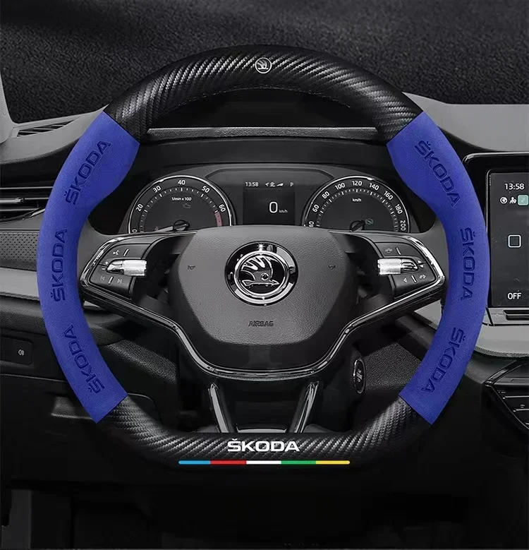 Фото Для Skoda VRS Octavia a5 Kodiaq Karoq Kamiq Scala Superb Yeti Fabia ENYAQ Citigo автомобильный противоскользящий чехол на руль из углеродного волокна №4