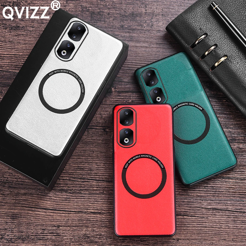 

Leather Magnetic Charge Case for Huawei Honor 90 Pro Frosted Luxury Armor Shockproof Soft Edges Phone Cover HuaweiHonor 90Pro