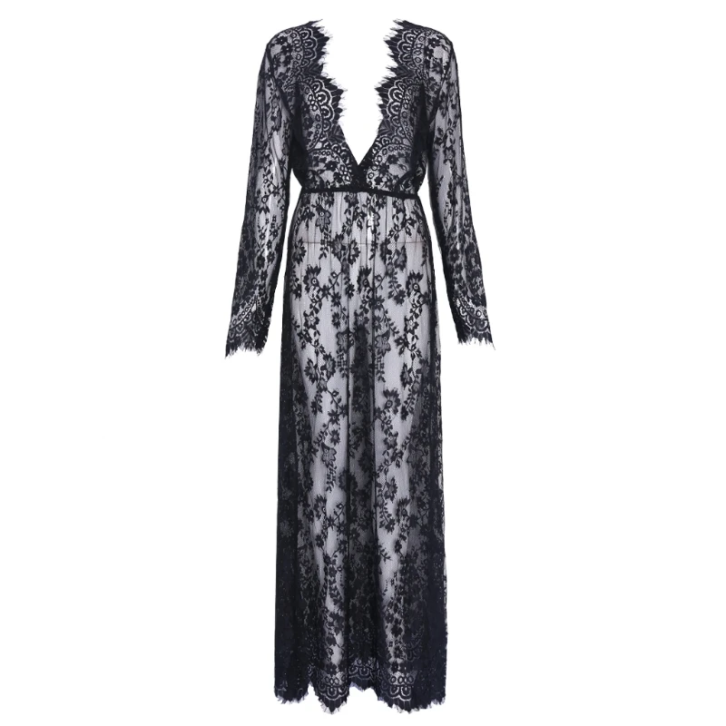 

Women's Deep V-neck Sexy Hollow Out Lace Floral Long Formal Dress Summer U4LF
