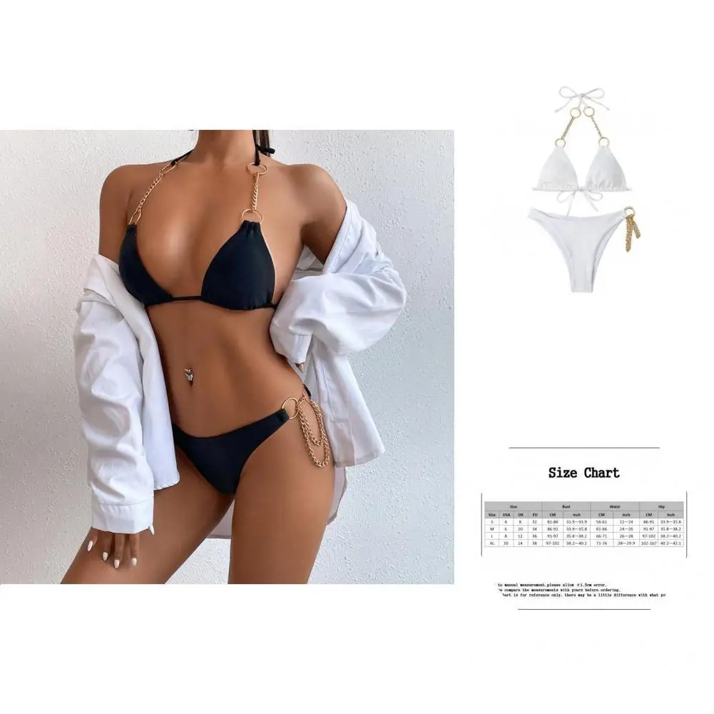 

2Pcs/Set Stylish Women Bikini Metal Chain Two-piece Split Bikini Off Shoulder Adjustable Bathing Suit