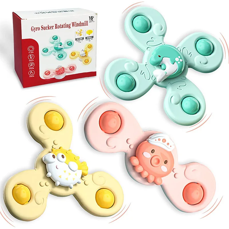 

Educational Baby Toys Cartoon Suction Cup Spinning Top Toy Baby Rattles Sensory Toys Fidget Spinner Toys For Babies