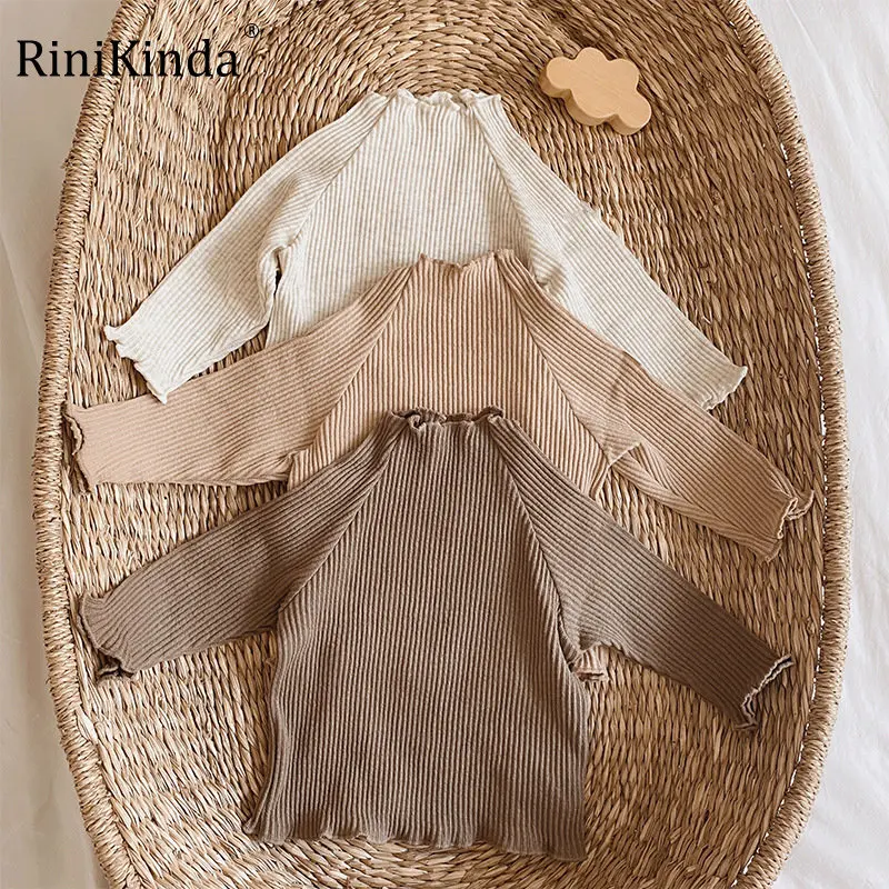 

RiniKinda 2023 Cute Girl T-shirt Spring Baby O-Neck Solid T-Shirt Girl Long Sleeve Shirt Cotton Child Casual T-Shirt for Girls