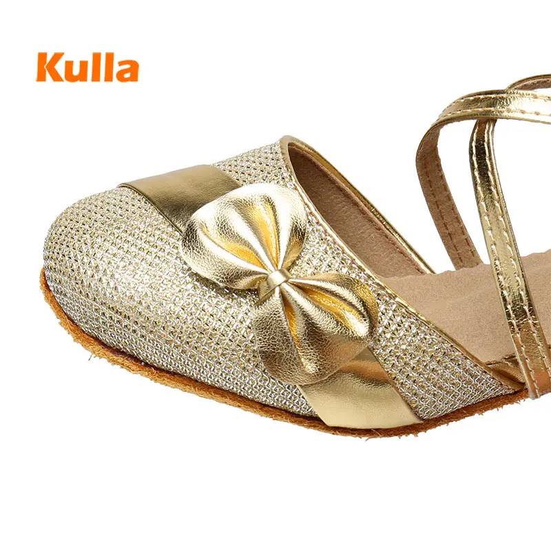 Children's Latin Dance Shoes Salsa Ladies Jazz Ballroom Gold Modern 3cm Low Heel Kids Girls Tango Shoe Flat Female Dancing Shoes