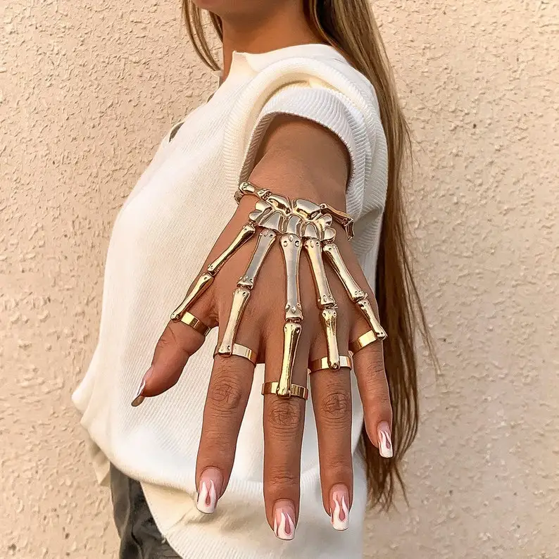 

Chic Elastic Skeleton Finger Ring Bangle Bracelet gothic Jewelry Wholesale