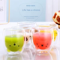 cartoon cute double transparent glass insulated glass student water cup couple cup home simple coffee cup breakfast milk cup