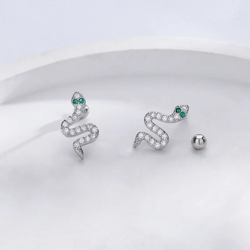 Серьги-гвоздики LENNIK S925 из стерлингового серебра с фианитами в форме змеи, женские, в стиле интернет-знаменитостей, для девушек (art.: 3920db8a075bd) - 3920db8a075bd