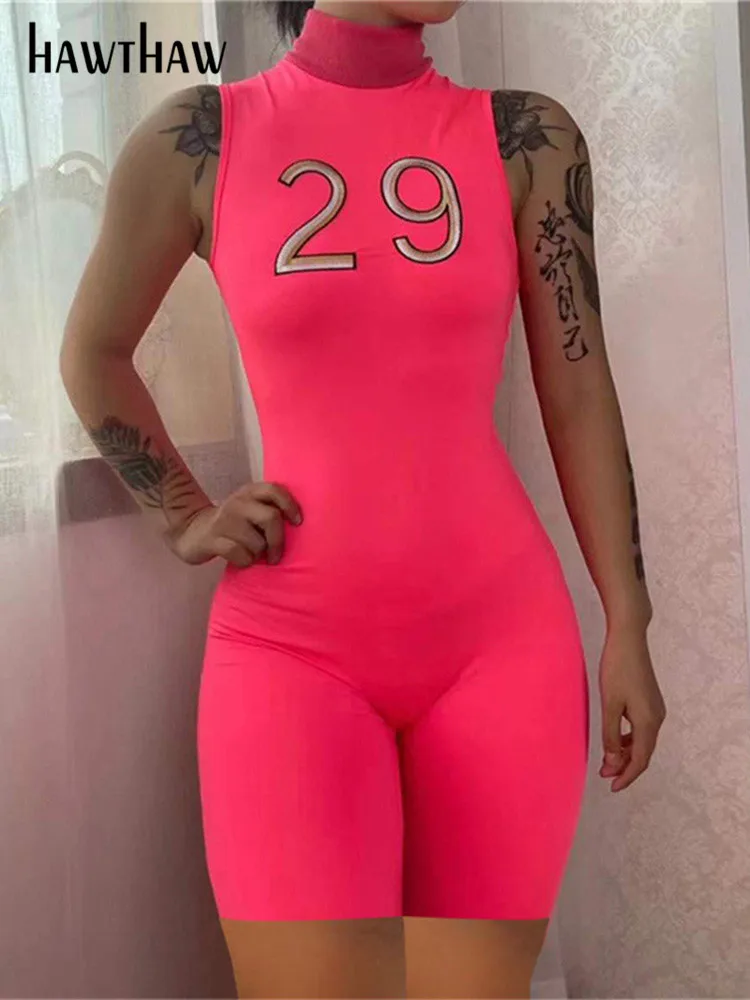 

Hawthaw Women Fashion Sleeveless Bodycon Romper Playsuit Short Jumpsuits 2022 Summer Clothes Wholesale Items For Business