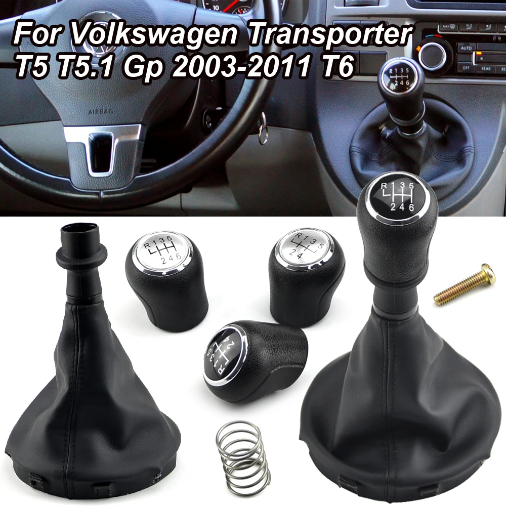 

ABS Car Accessories Manual Gear Shift Knob Shifter With Gaiter Boots For VW Volkswagen Transporter T5 T5.1 Gp T6 For 5 6 Speed