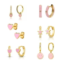 european and american fashion european and american pink enamel heart shaped hoop earrings womens large earrings
