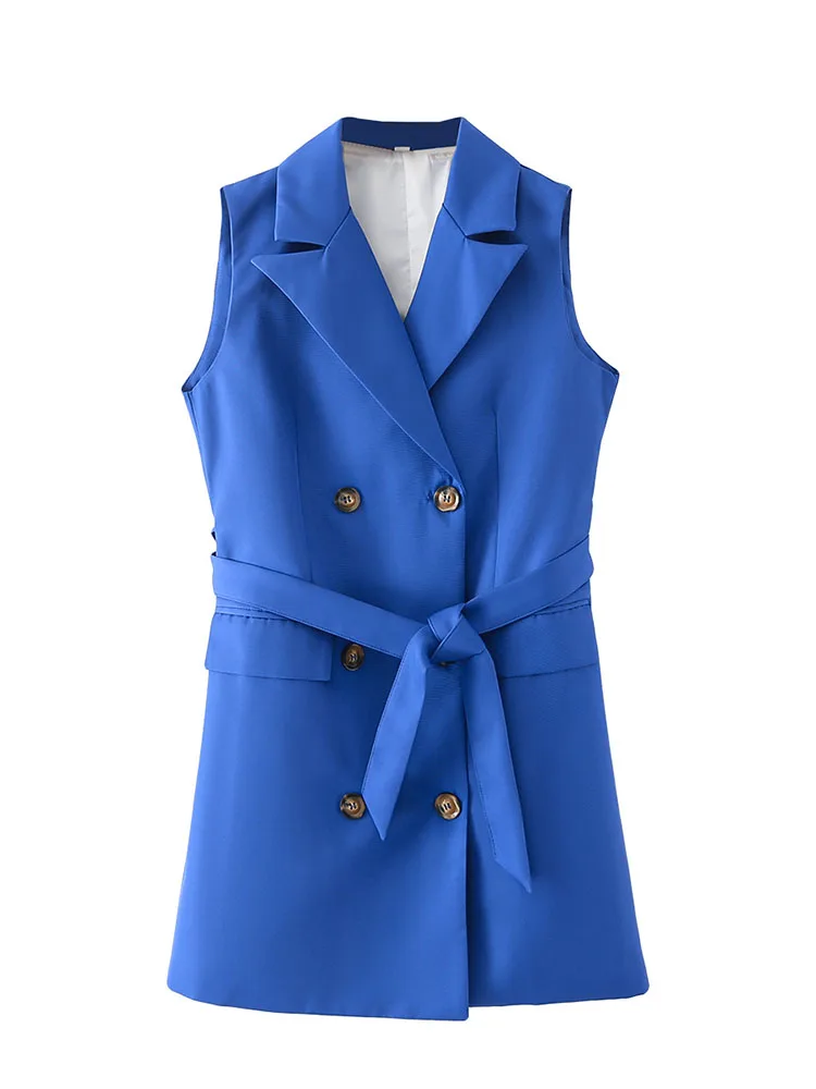 

Женский однотонный жилет BBWM, универсальная двубортная безрукавка средней длины без рукавов с поясом, весна-лето 2022