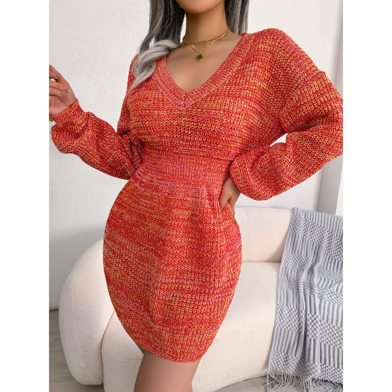 

Winter Dress for Women Long Sleeve High Waist Knitted Sweater Knitted Wrap Dresses V Neck Elegant Vestidos 2023 Female Clothing