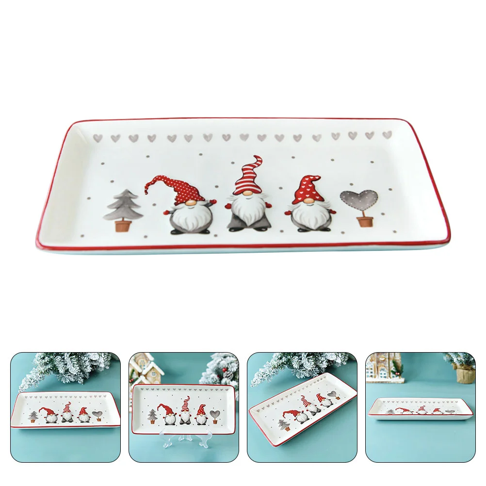 

Christmas Platter Serving Platterstrays Ceramic Rectangular Gnome Cookie Dishes Dinnerware