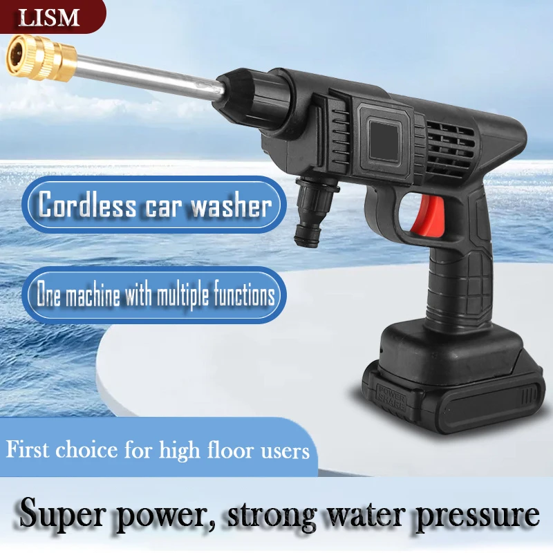 LISM Cordless High Pressure Washer Car Wash Machine 12000mA Lithium Battery Portable High Water Pressure Washer Outdoor Vehicle