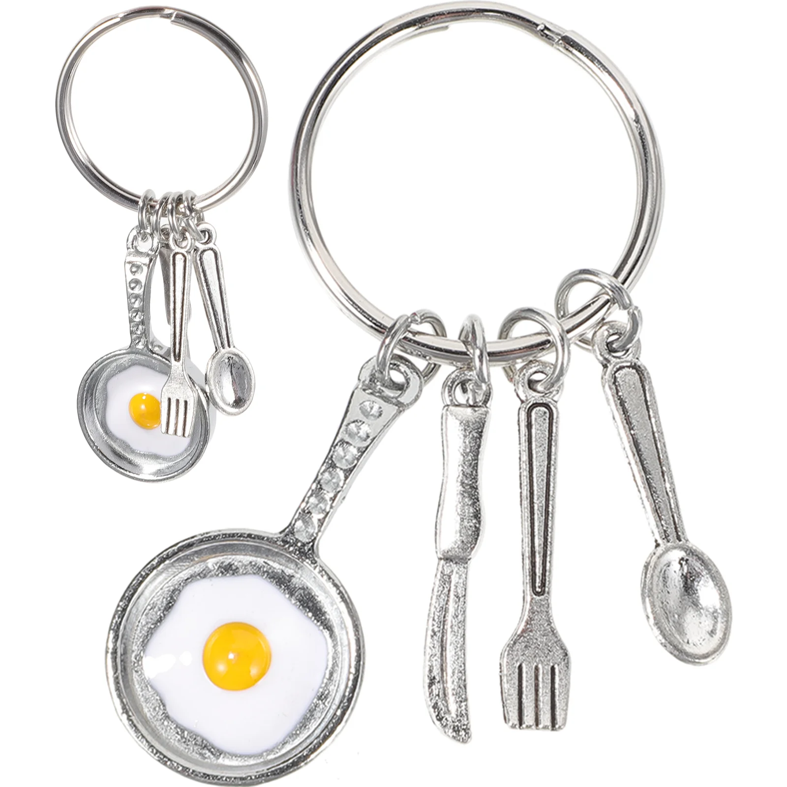 

2 Pcs Car Acessories Fried Egg Keychain Utensil Gift European American Charm Alloy Bag Keyring Miss