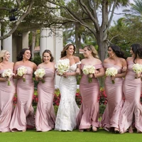 new fashion 2022 off the shoulder pink spandex sheath mermaid bridesmaid dresses vestidos de fiesta para bodas
