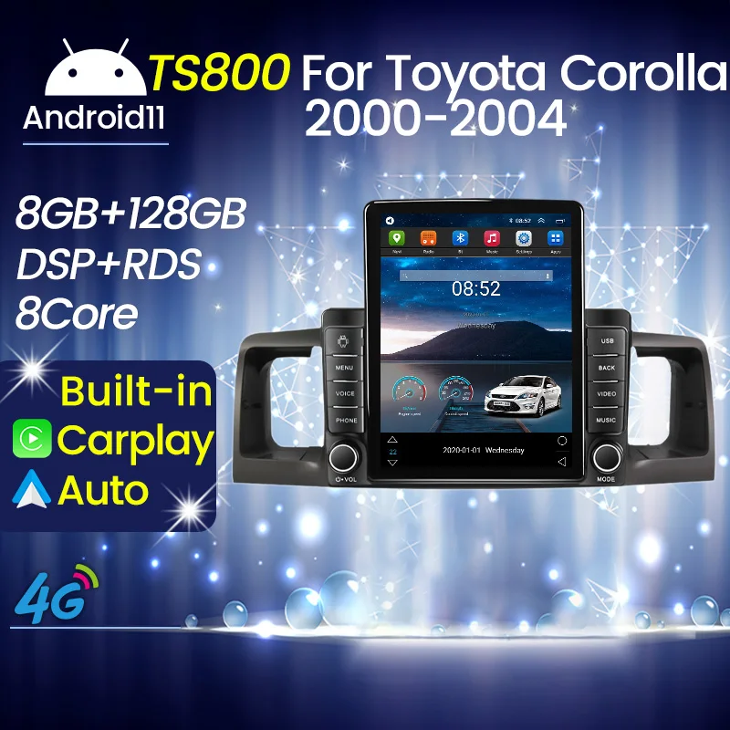 Android 11 Carplay 4G LTE для Tesla вертикальное автомобильное радио Видео Аудио Toyota Corolla E130 E120