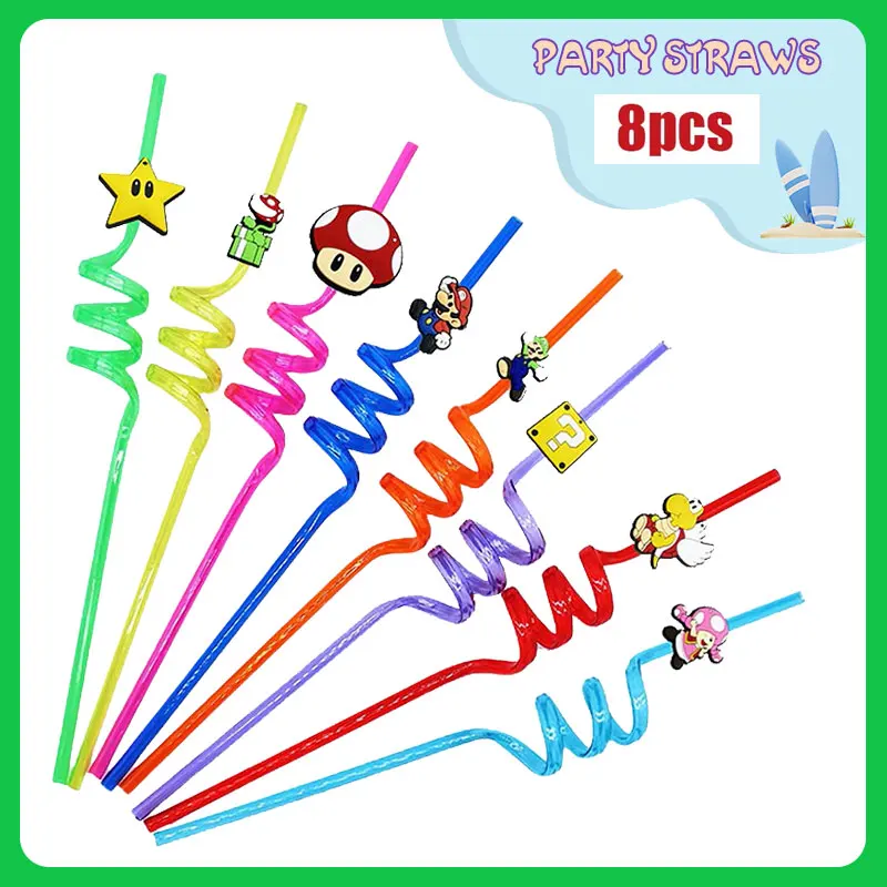Многоразовая Солома для Марио украшение на день рождения мультяшная ПВХ сока