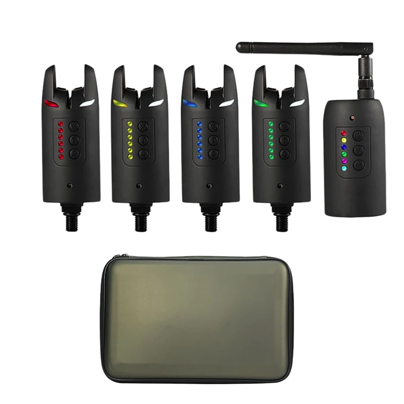 

Hot AD-Wireless Digital Fishing Alarm Set Fishing Bite Sound Alert Kit Changeable Color LED Alarm Indicator With Portable Case