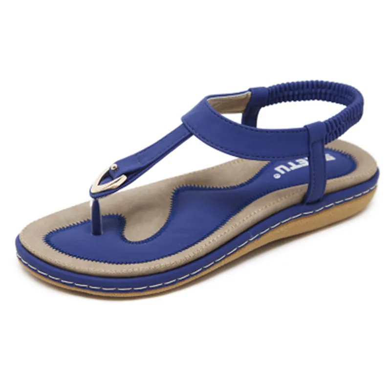 

2021 new ethnic style sandals female metal buckle rhinestone large size flip flops flat shoes