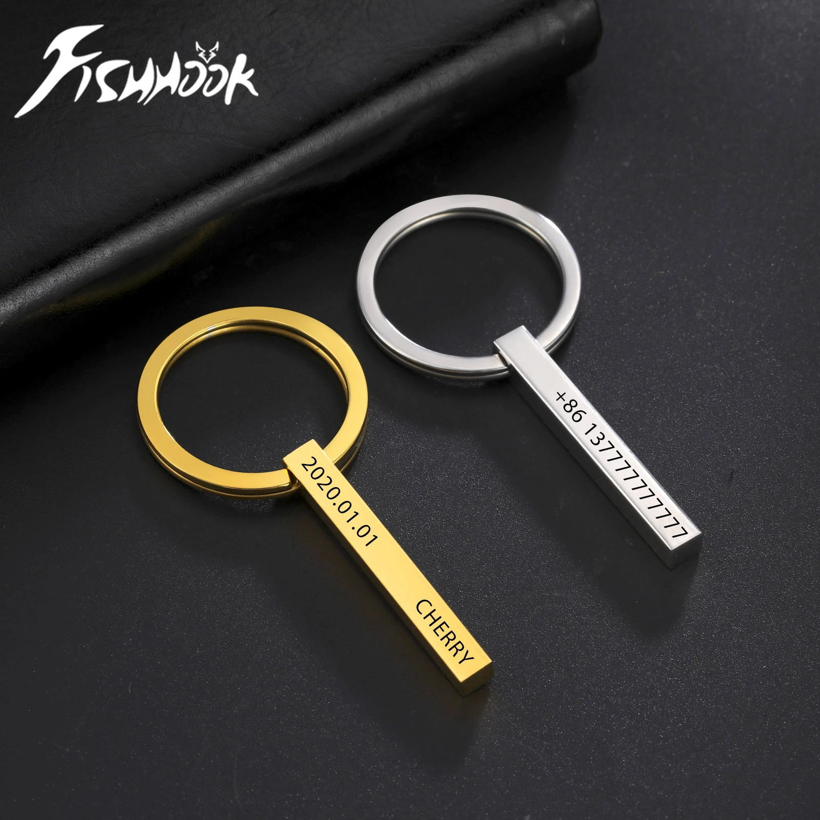 

Fishhook Брелок для ключей из нержавеющей стали, персонализированный детский брелок с гравировкой имени и датой, подарок для женщин и мужчин