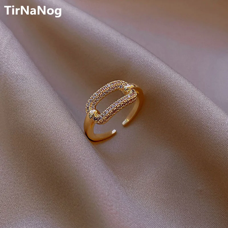 

New Gothic Fashion Classic Luxury Metal Square Opening Zircon Ring Hollow Out Geometric Women Unusual Gift Jewelry Party Ring