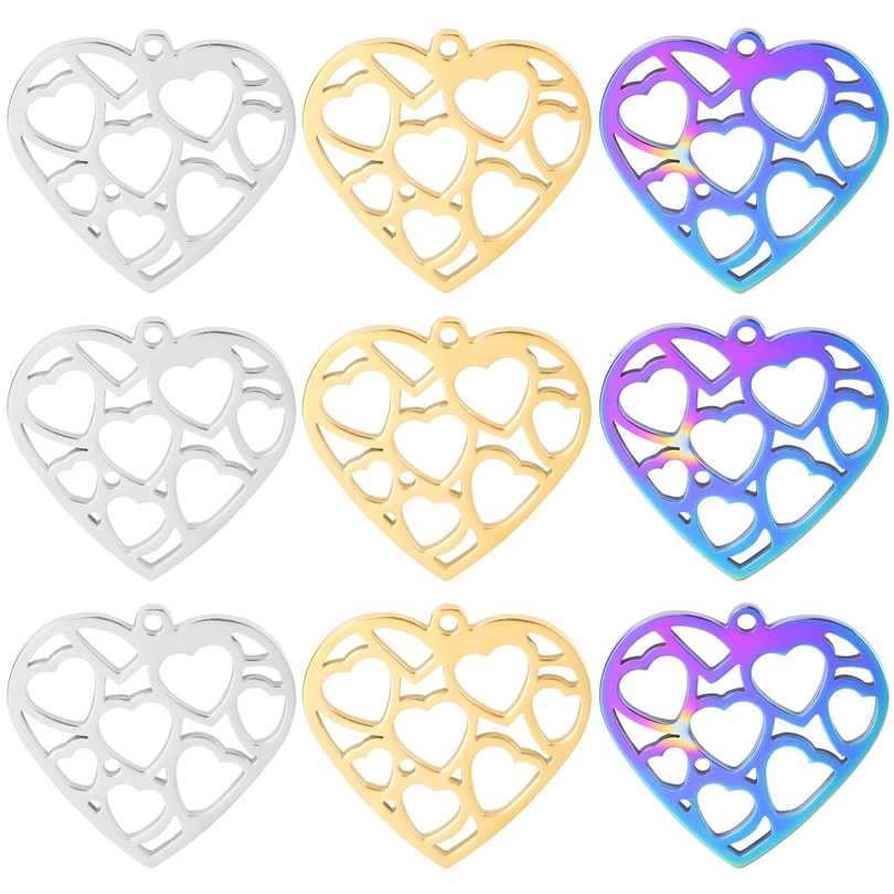 

10PC/lot New In Heart Stainless Steel Charm Antioxidant Slice Pendants Hollow Charms for Jewelry Making Necklaces Craft Supplies