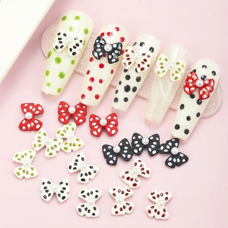 

10 шт./лот новый японский сетчатый красный дизайн ногтей жемчужный волнистый в горошек бант красивая девушка текстура дикие украшения для но...