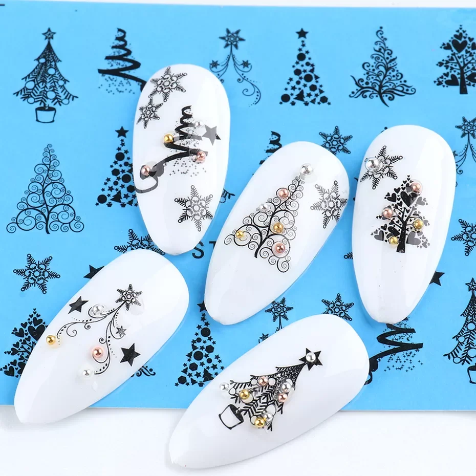 

Lace Design Water Nail Stickers Christmas Tree Snowman Star Deer Sliders for Nails Manicure Winter Decorations LYSTZ1082-1097