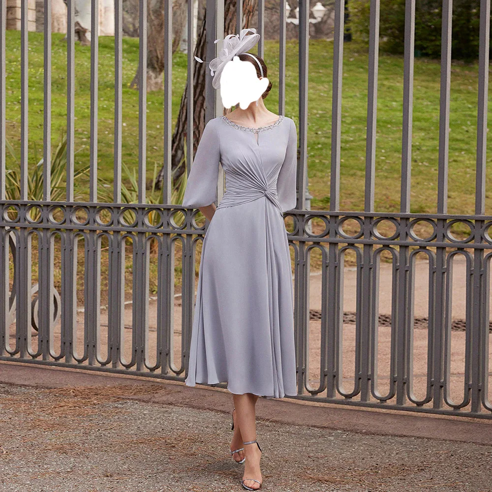 

O-Neck Knee Length Chiffon Exquisite Shining Party Dress Evening Dresses Woman