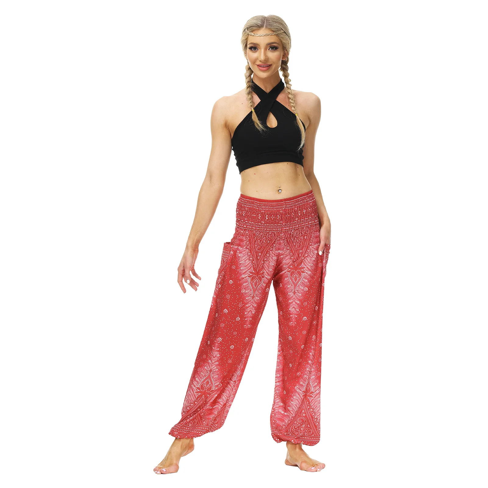 

2022 New Bohemian foot band casual sports yoga pants dance breathable knickerbockers