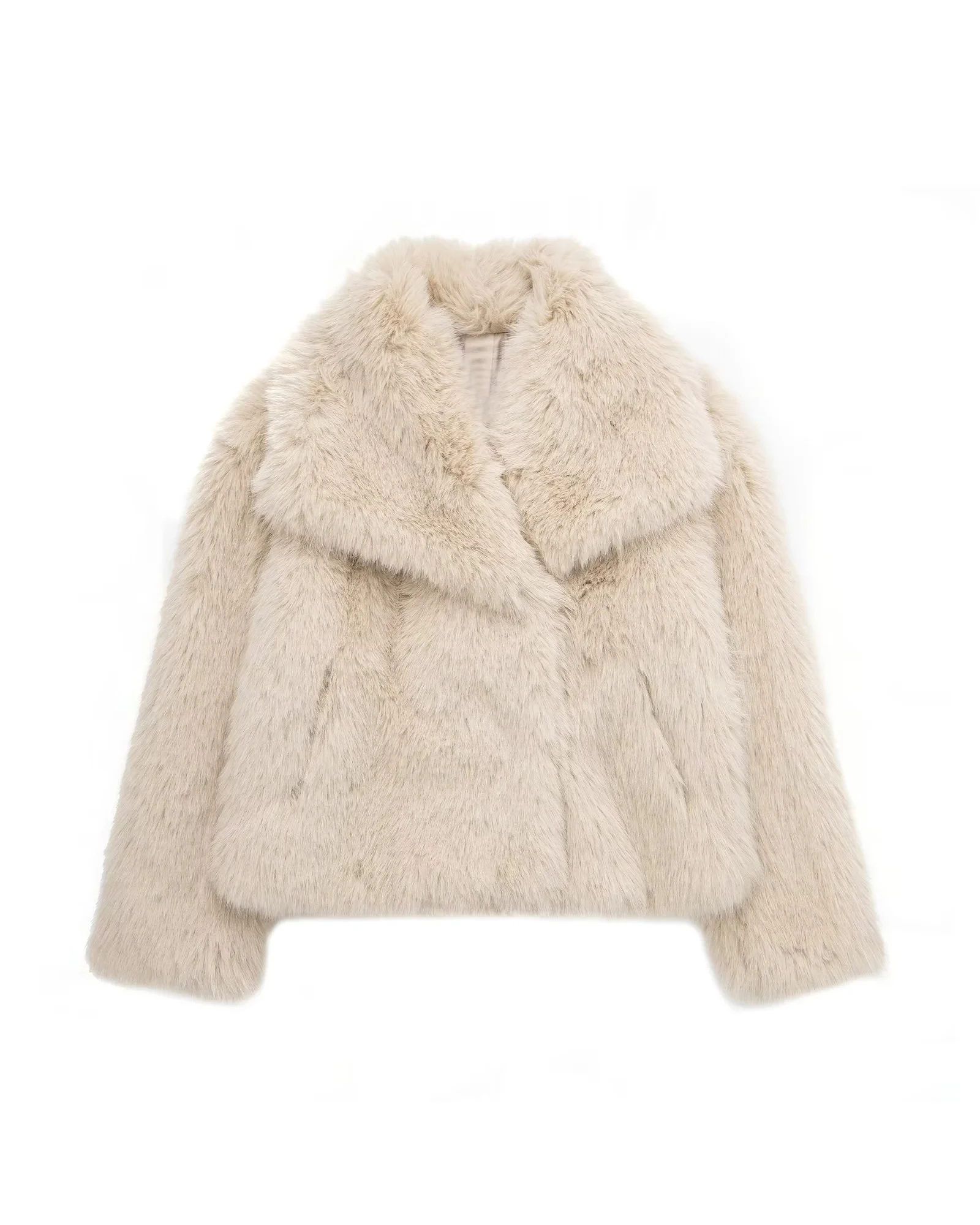 Autumn Winter Women's 2022 Beige Lapel Long Sleeve Fake Fur Pocket Jacket Fashionable Noble Warm Street Style
