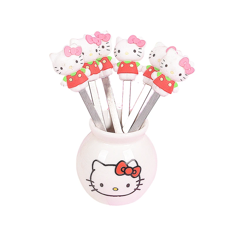 

Hello Kitty Cartoon Fruit Fork Set 6 PCs Cute Mini Convenient Fork Creative Home Children Fruit Dessert Small Fork