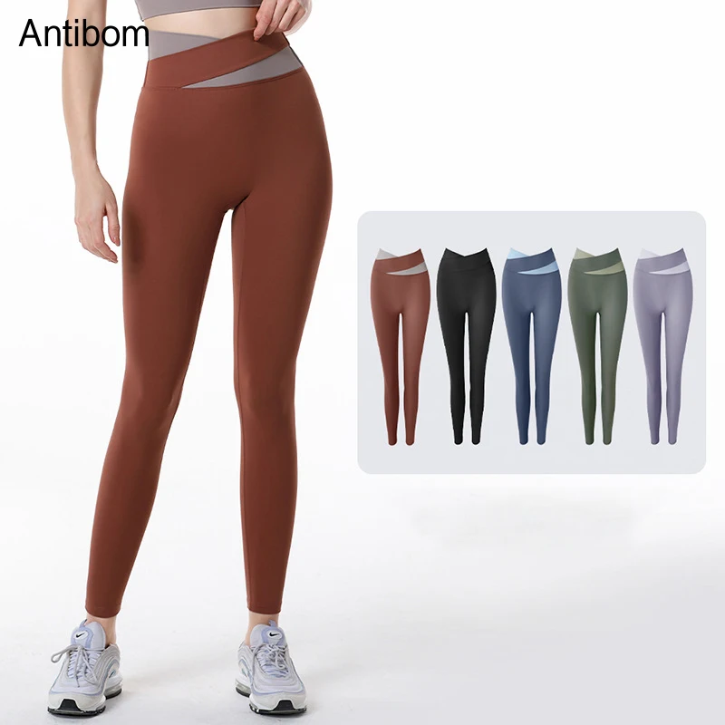 

Antibom Yoga Pants Women's High Waist Elastic Fitness Tights Nude Push Up Sports Leggings Running Quick-drying Athletic Wear