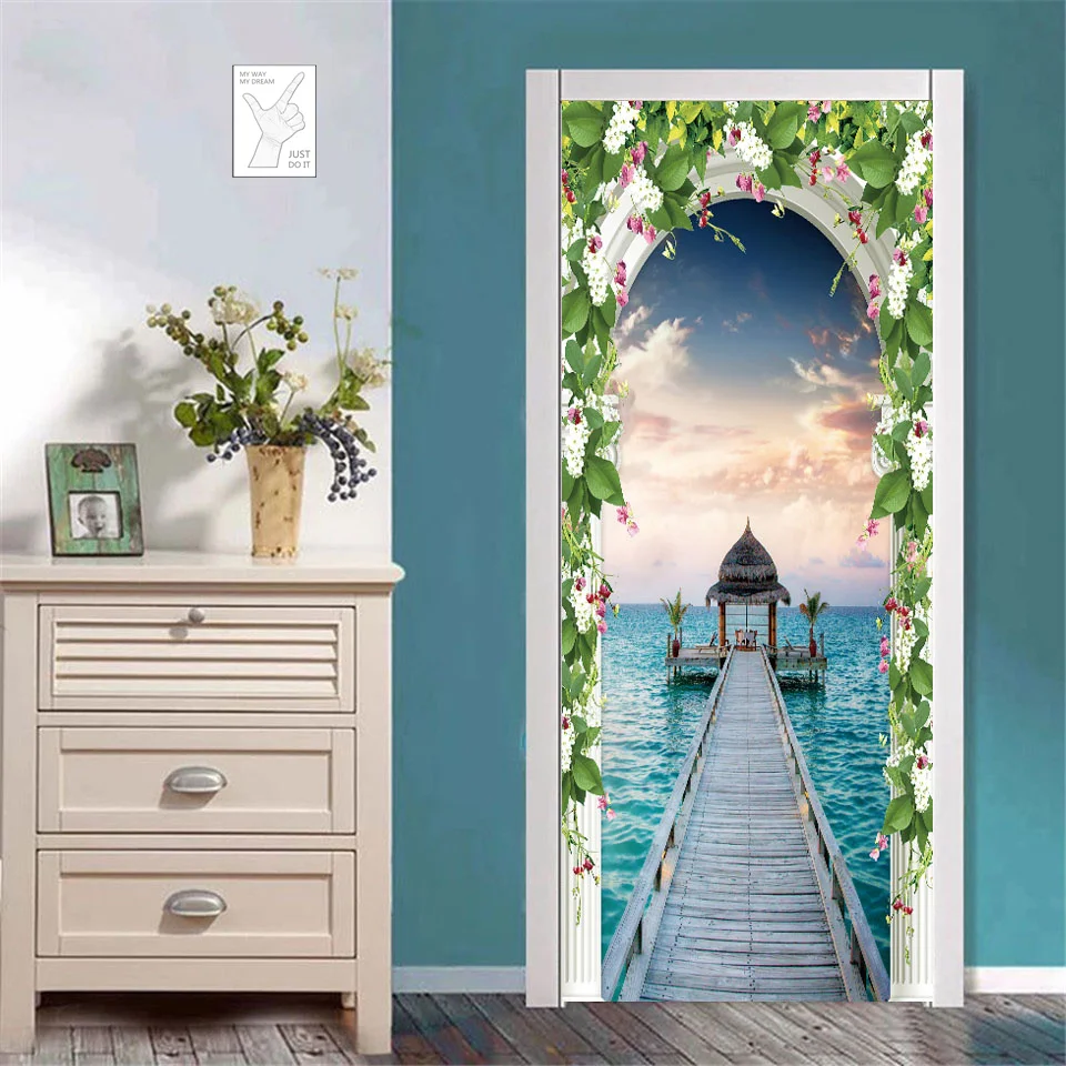 Венок арка дверные наклейки цветы 3D обои самоклеящиеся ПВХ декор для спальни