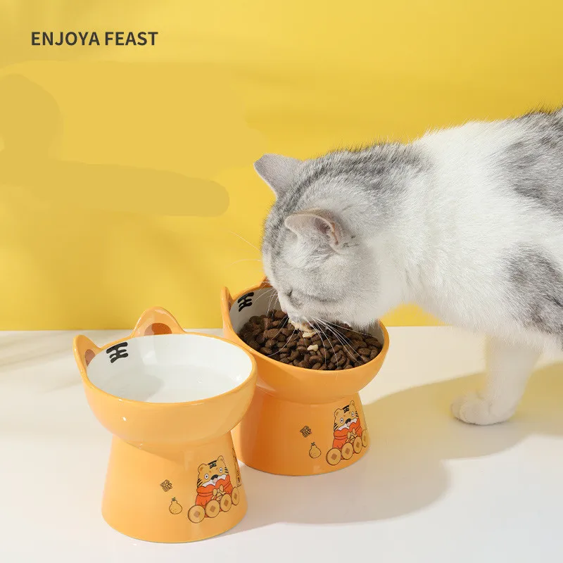 

New Cute Cat Dog Feeder Bowl Cartoon Shape High-foot Single Mouth Skidproof Ceramic Cat Bowls Cat Food Bowl Pet Products