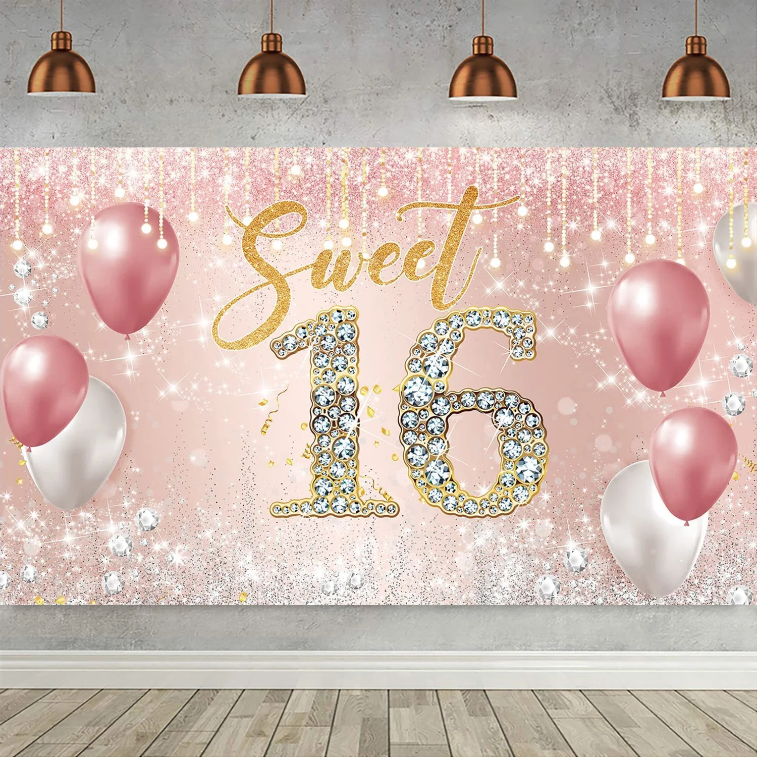 

Фон для фотосъемки с надписью «Happy 16th Birthday»