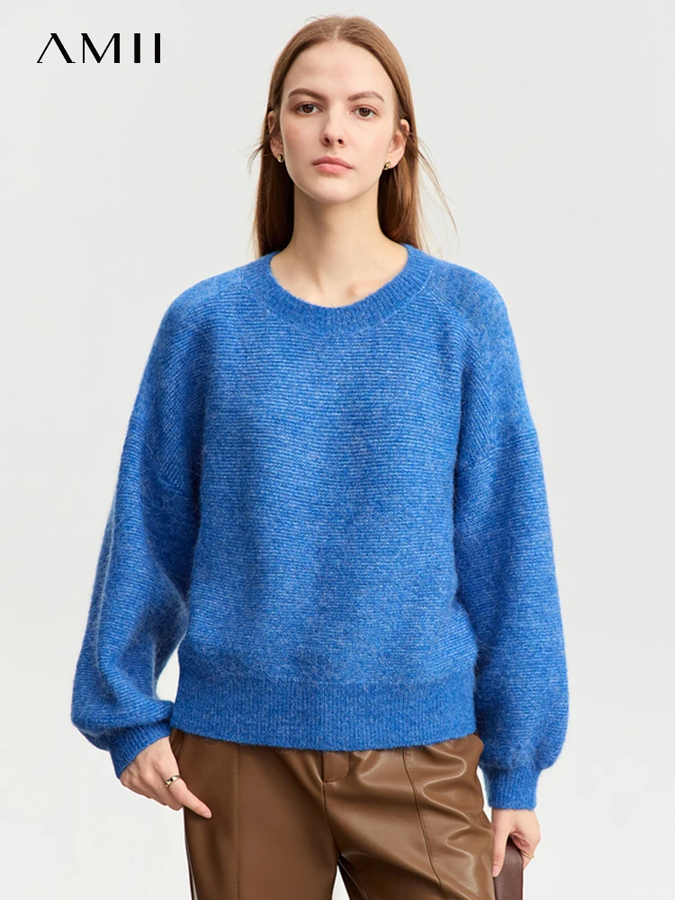 Женский Теплый джемпер с круглым вырезом и рукавами-фонариками