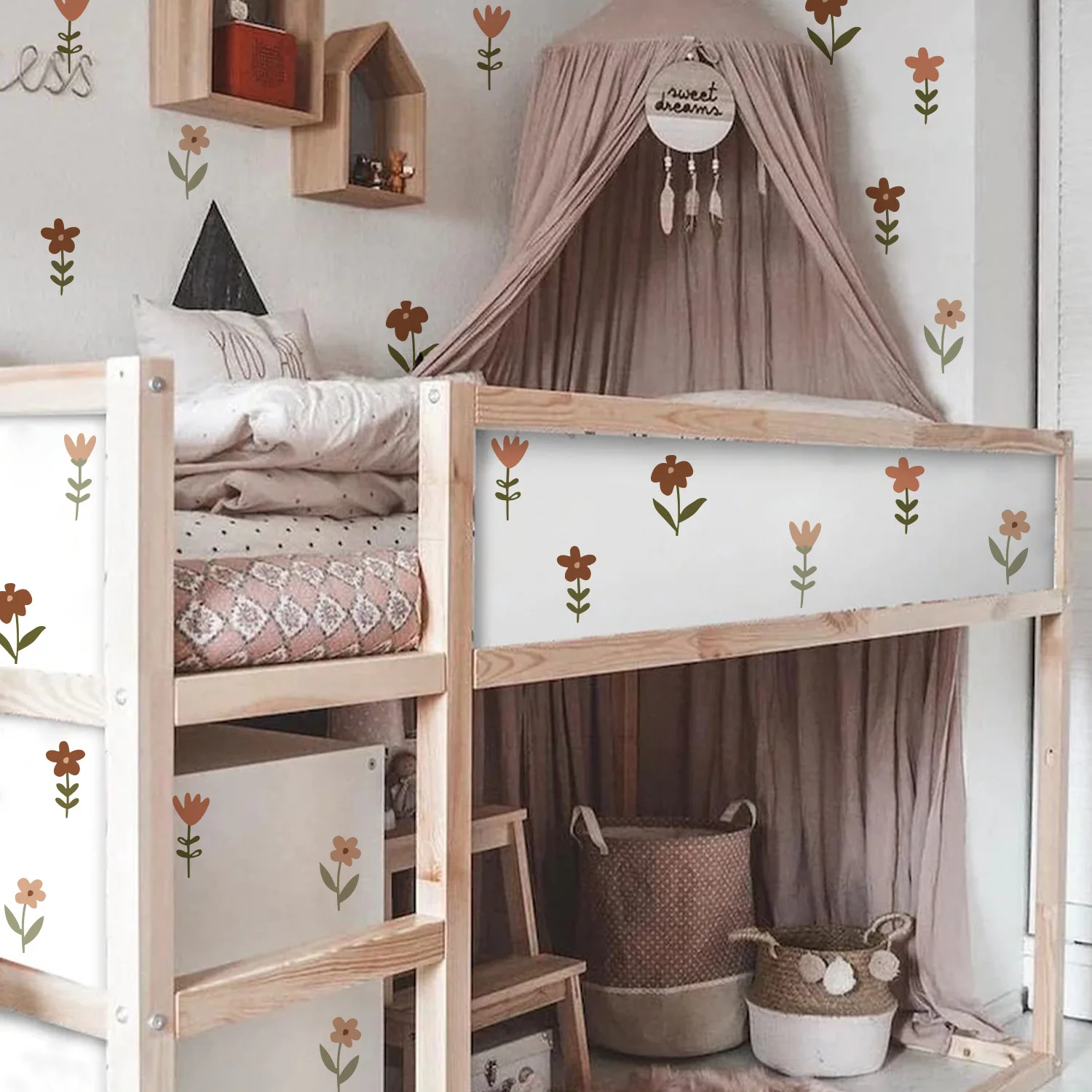 

36pcs Boho Watercolour Floral Wall Stickers Self-adhesive Waterproof Flower Decals for Nursery Kids Rooms Living Room Decor