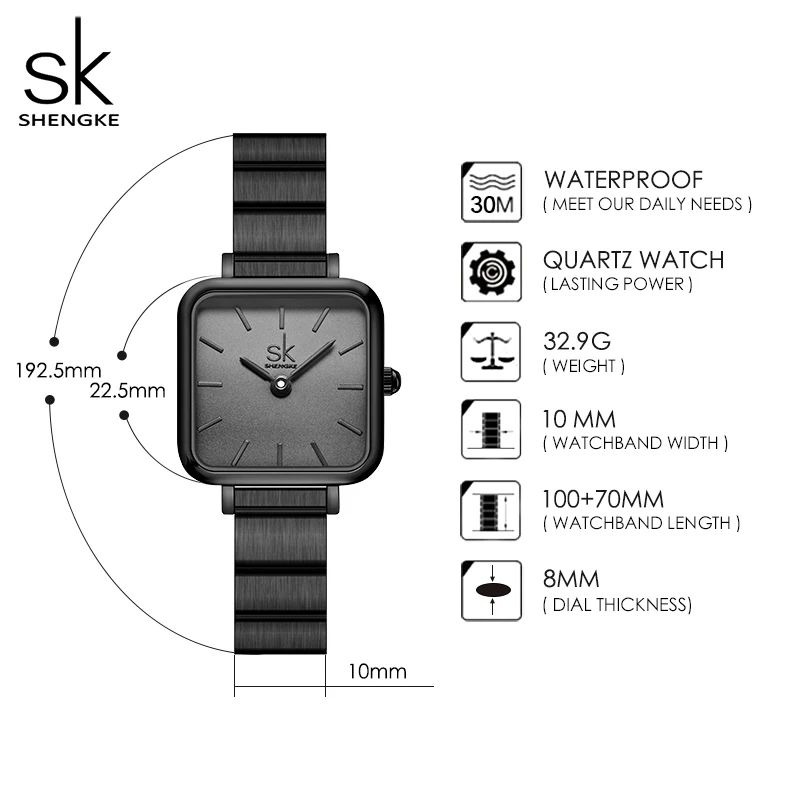 Shengke New Fashion Style Women Watches Black Square Original Woman's Quartz Wristwatches Top Luxury Brand Female Gift Clock enlarge