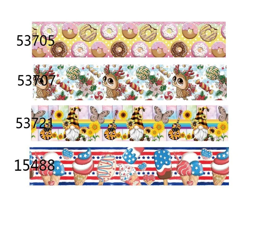 

Donut food and Christmas Prints Ribbon Grosgrain Printed 25mm 10yards/lot for DIY Holiday Crafts Hair Bow Decoration Material