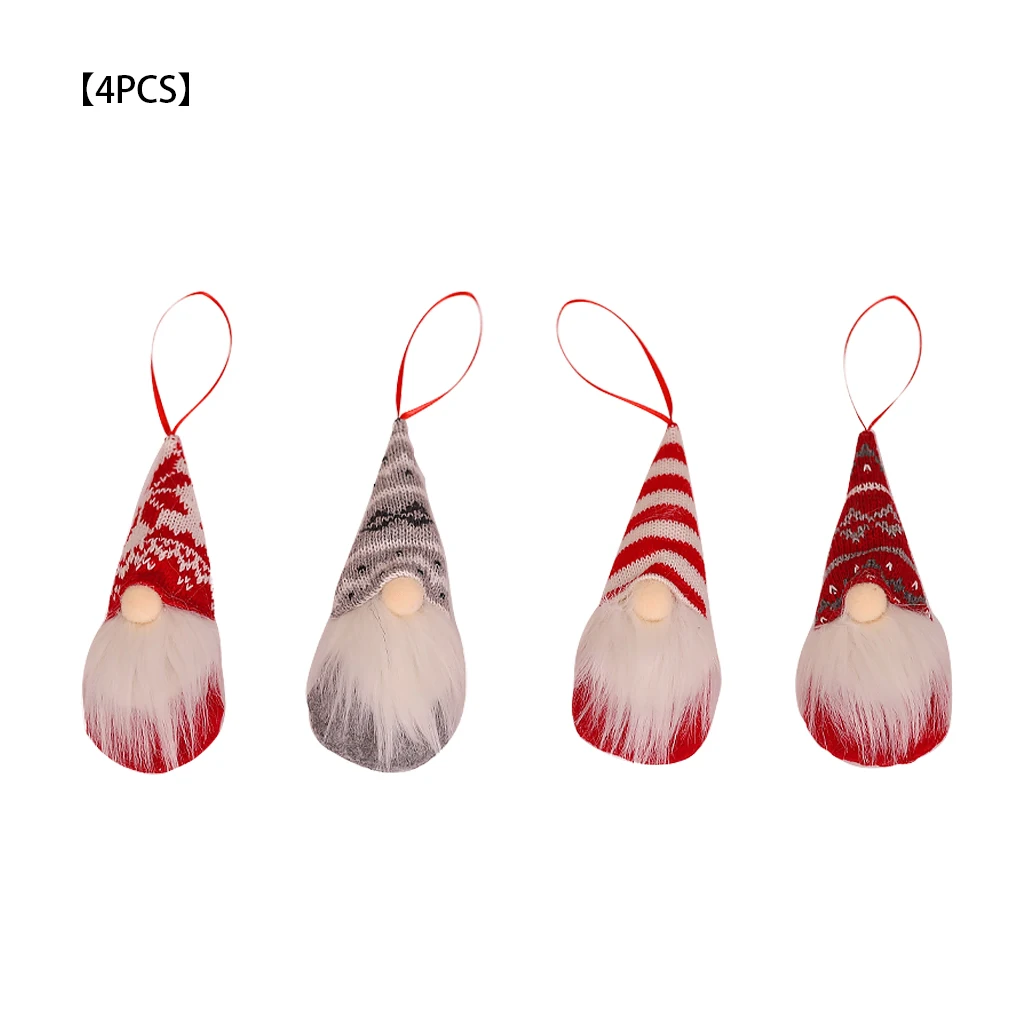 

4pcs Christmas Tree Hanging Doll Faceless Doll with Hat Beard Holiday Hanging Decor Ornament