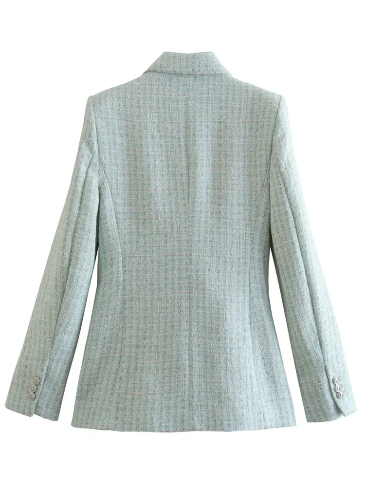 PAILETE Women 2023 fashion textured double breasted blazer coat vintage long sleeve flap pockets female outerwear chic veste